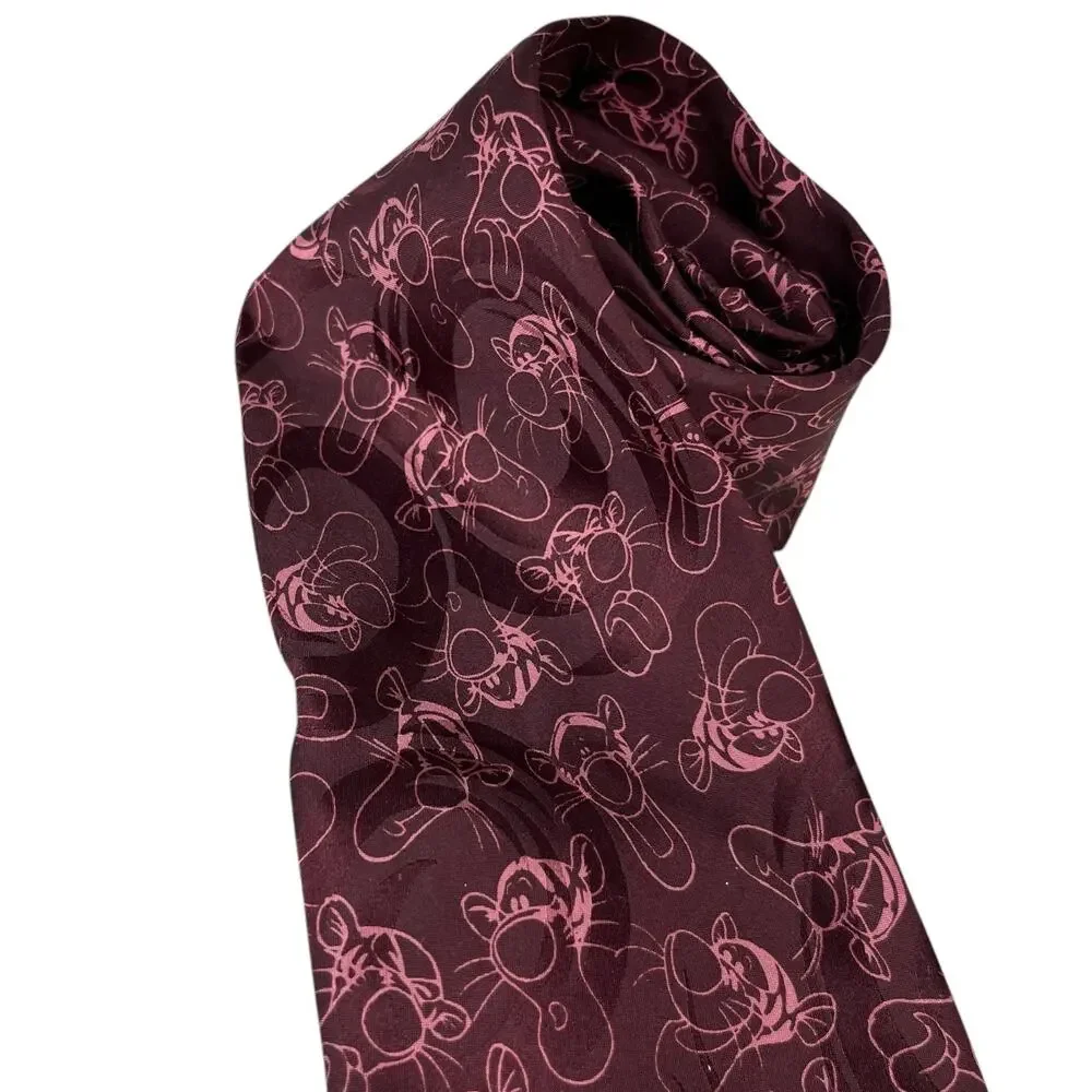 Vintage Disney Mickey Inc. Tigger Tie 100% Silk Burgundy Red New